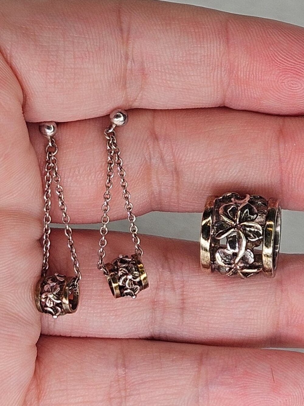 925 Sterling Silver Hawaiian Flower Pendant Earrings Set